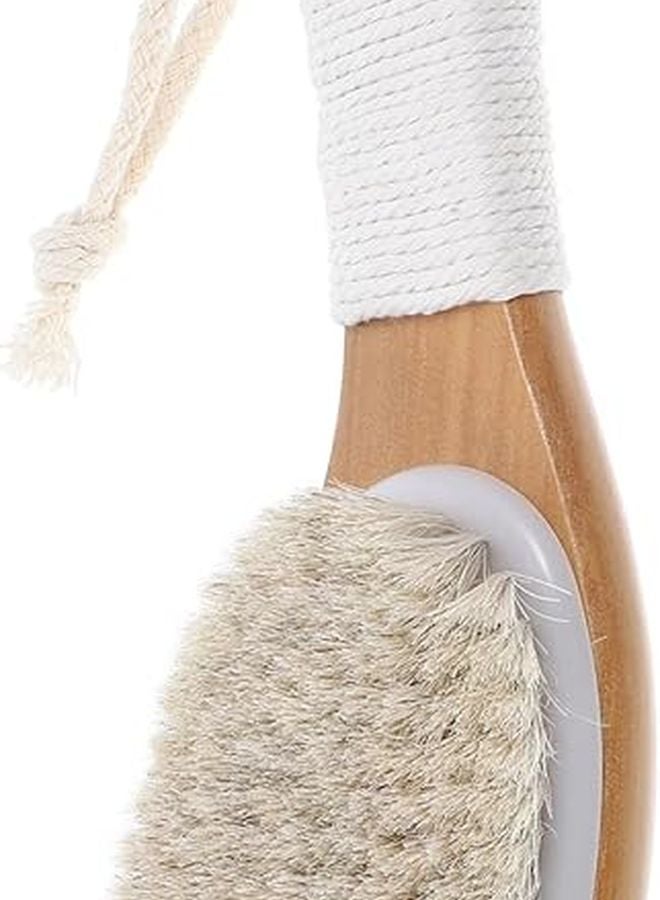 Wooden Handle Horsehair Bath Brush Back Scrubber Exfoliating Body Brush for Sensitive Skin - Image 1